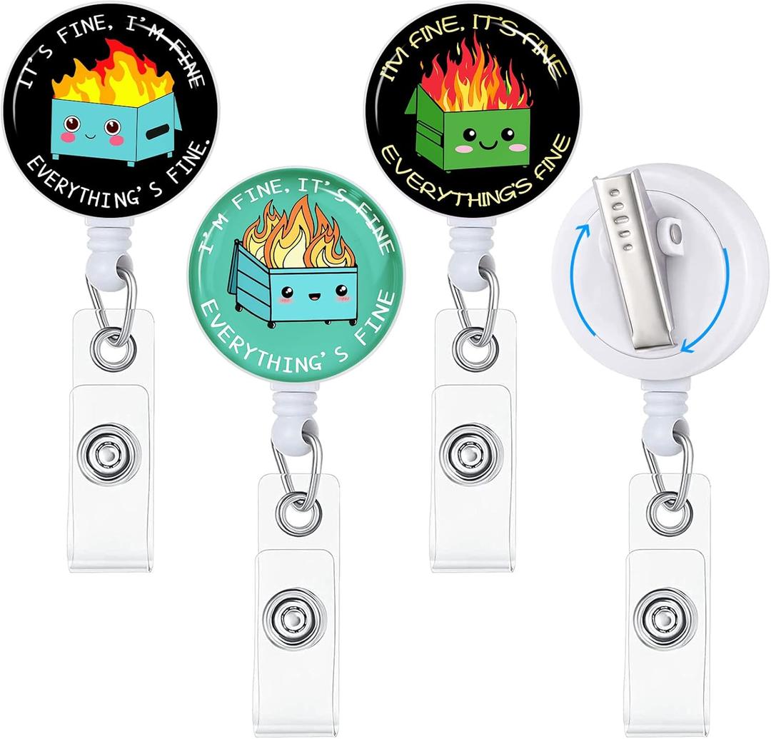 Gctriki 3 Pieces Dumpster on Fire Badge Reel Retractable with Alligator Clip, Funny Retractable ID Badge Holder ID Card Holder Name Badge Clip, Nurse Medical Teacher Student Office Work Supplies