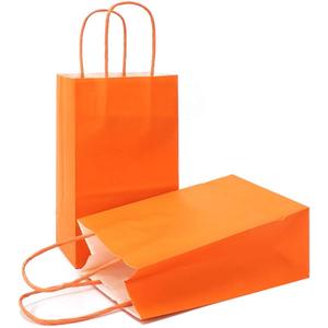 AZOWA Gift Bags Small Kraft Paper Bags with Handles (5 x 3.1 x 8.2 in, Orange, Color, 50 Pcs)