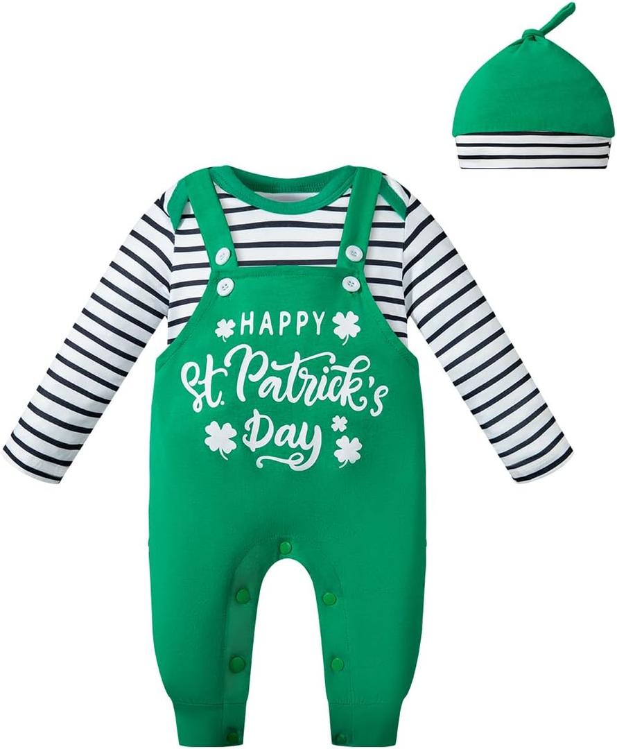 Baby Boys Girls Happy St.Patrick's Day Rabbit Easter Outfits Romper with Hat (6-12 Months, Green)