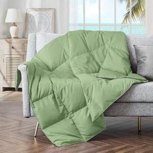 puredown Soft Feather Down Throw Blanket Lightweight Packable Couch Throw for Indoor and Outdoor Use, Throw 50"X70", Sage Green
