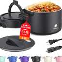Portable Electric Lunch Box, 33 Ounce Food Warmer Cooker,12/24/110V Upgraded Heated Lunch Box for Car/Truck/Office Ideal Men & Women's Gifts,Warming Soup,Meal,Spill-Free,100W,Black