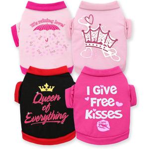 4 Pieces Girl Dog Clothes Summer Dog Shirts Cute Soft Breathable Pet T-Shirt Puppy Clothes for Small Medium Dog Girl and Cat (Medium)