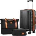 LUGGEX Carry On Luggage Sets 3 Piece, PC Expandable Hardshell Luggage with Spinner Wheels, Brown Black