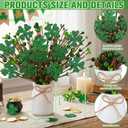 Nitial 4 Pcs St. Patricks Day Decorations St. Patrick's Shamrock Picks Vase Artificial Clover Branches Berry Stems Decoration for Table Centerpiece Floral Arrangements Party Irish Vase Decor