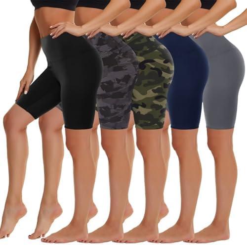5 Pack Biker Shorts Women - 5"/8" High Waist Spandex Workout Yoga Running Athletic.L,XL