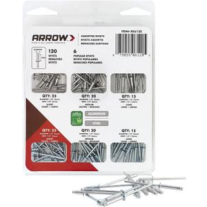 Arrow RK6120 Pop Rivet Assortment Kit for Metal, Fabric, Leather, and Auto Repair, Aluminum and Steel, 1/8-Inch, 120-Pack