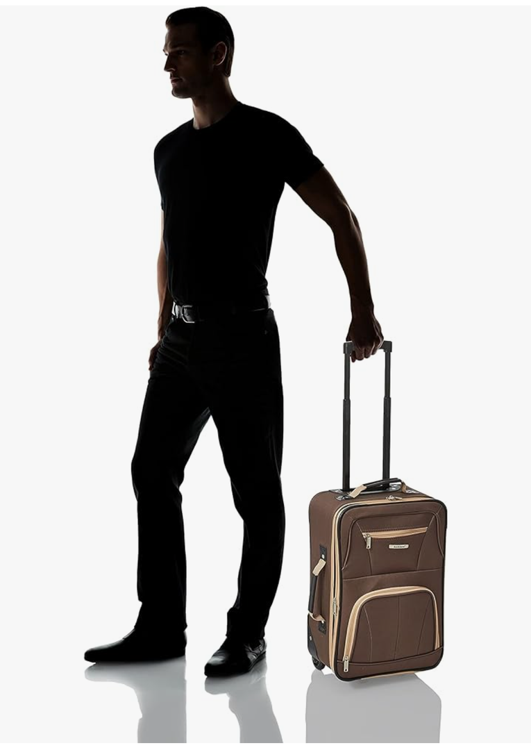 Rockland Fashion Softside Upright Luggage Set, Expandable, Lightweight, Telescopic Handle, Wheel, Brown, (14/19)