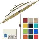 EliteShade USA 10-Year-Non-Fading 9ft 3-Tier Market Patio Umbrella, Commercial Table Umbrella with 80 Solar LED Lights, Crank Open, Windproof & UPF 50+ UV Protection for Garden, Deck, Pool, Backyard, Natural