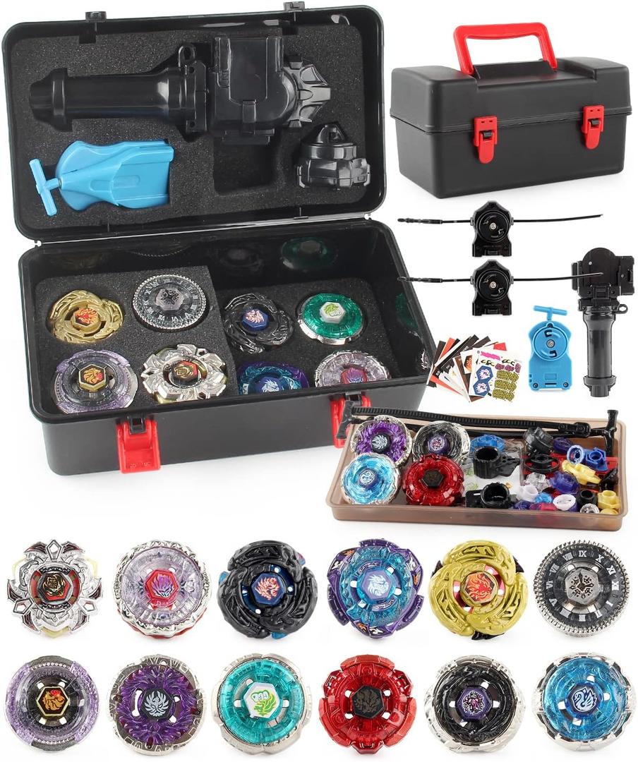 Battling Top Toy Set 12 Spinning Tops 3 Launchers Metal Fusion Gyro Game with Portable Storage Box Gift for Kids Children Boys Ages 6+