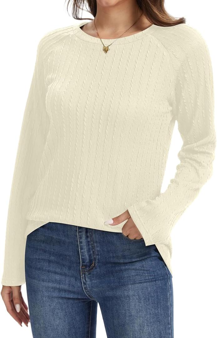Women's Long Sleeve Tunic 2026 Blouses Knit Sweater Casual Basic Shirts Tee Shirts Tops (Blue, L)