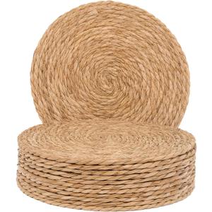 Defined Deco Woven Placemats Set of 10, 13" Round Rattan Placemats,Natural Hand-Woven Water Hyacinth, Farmhouse Weave Place Mats, Rustic Braided Wicker Table Mats for Dining Table, Home, Wedding