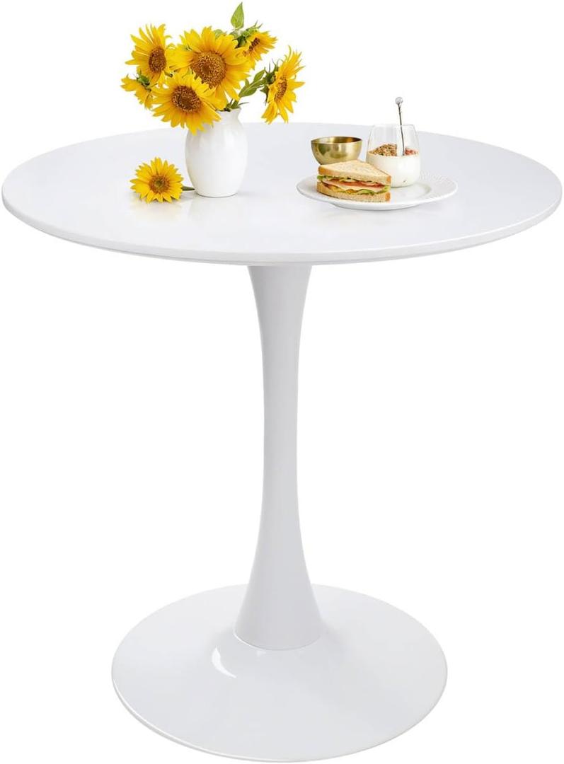 Round Dining Table 27.5" White Tulip Table with Pedestal Base for 2-4 People Small Space - Kitchen Living Room Cafe