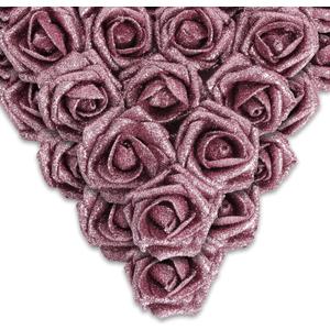 IPOPU Fake Roses,50PCS Rose Gold Flowers Artificial Glitter Roses with Stems for Crafts DIY Wedding Bouquet Home Party Decoration(Rose Gold)