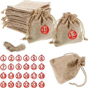 Reusable Countdown Gift Bags Set  24 Numbered Fabric Drawstring Bags for Event Countdown, Party Favors & Holiday Organization (Yellow)