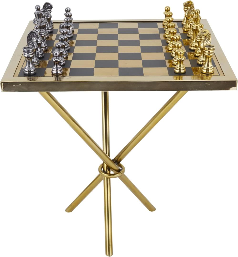 Deco 79 Aluminum Metal Chess Table Game Set, 22" x 22" x 25", Gold