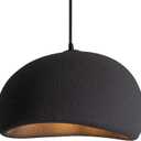 15.7 Inch Pendant Light Fixture for Kitchen Island Dining Room,Japanese Wabi-Sabi Style Bird Nest Shape Hanging Lamp,Black