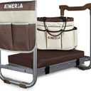 Aimerla K5 Foldable Kneeler Seat - Heavy Duty (Detachable Cloud Kneeler Pad) - Garden Stool - 2 Large Tool Bags - Portable Bench for Indoor & Outdoor, Brown