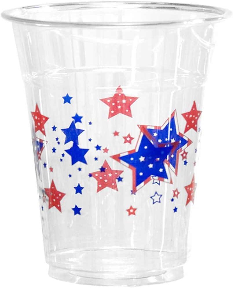 Party Essentials Soft Plastic Printed Party Cups, 12-Ounce, Patriotic Stars, 20-Count