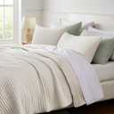 WDCOZY Beige Pick Stitch King Size Quilt Set, Striped Lightweight Soft Summer Spring Bedspread, Bamboo Linen Like Textured Coverlet, Chambray Farmhouse Country Rustic Bedding, Netural Thin Comforter