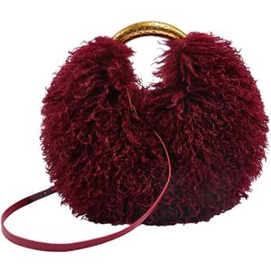 Women Shagy Furry Handbags Burgundy Fur Purse Fluffy Shoulder Bag Fur Hobo Bags Women