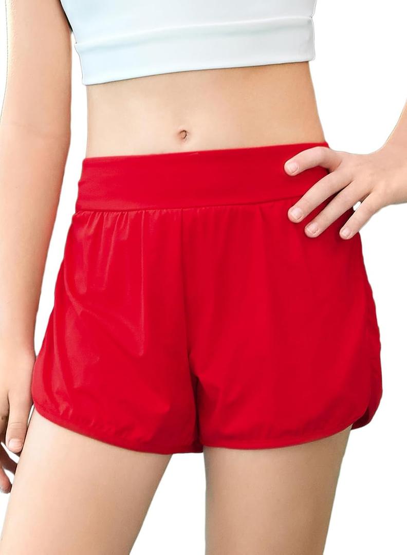 blibean Girls Athletic Shorts Liner 2 in 1 UPF50+ Running Short with Pockets Size 12-13 Years Old