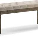 SIMPLIHOME Waverly Tufted Ottoman Bench - 48 inch Wide Upholstered Linen Look Fabric Rectangle Footstool Ottoman in Natural, Traditional Bench for Bedroom, Entryway or Living Room with Carved Legs