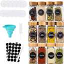 Glass Spice Jars with Label - Square Spice Containers 4 oz - Includes Cleaning Brush & Label pen - Seasoning Jars - 12Pcs