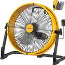 12" Battery Operated Floor Fan Compatible with Dewalt 20V Max Battery, Portable Fan with AC Adapter and USB Output, Metal Industrial High Velocity, Stepless Speed Cordless Fan for Jobsite Garage