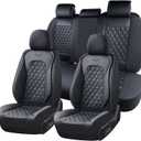 Coverado Full Set Car Seat Covers, Black Leather Seat Protectors, Luxury Front & Back Car Seat Covers,Waterproof Universal Fit, Automotive Seat Covers for Most Cars-Black