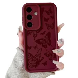 Lovmooful Compatible for Samsung Galaxy S24 Case Cute Colorful Butterfly Design for Girls Women Soft TPU More Shockproof Protective Girly for Samsung S24 Galaxy-Wine Red