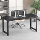 NSdirect 63 inch Computer Desk,Modern Simple Style PC Table Office Desk Wide Workstation for Study Writing,Gaming and Home Office,Extra 1" Thicker Wooden Tabletop and Black Metal Frame,Black
