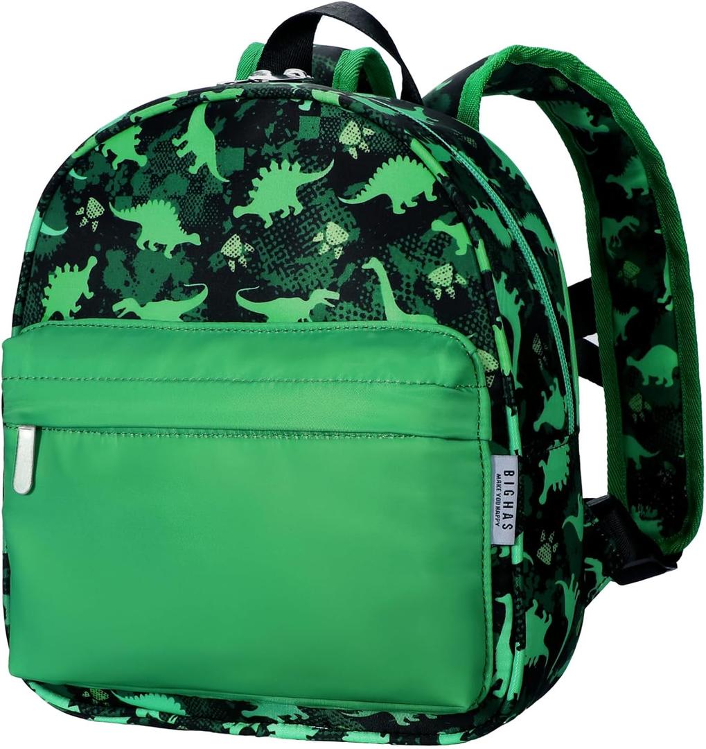 BIGHAS Lightweight Toddler Kids Backpack with Chest Strap For Boys and Girls, Preschool Kindergarten 3-6 Years Old 30 Colors (Dinosaurs/Green), One_Size