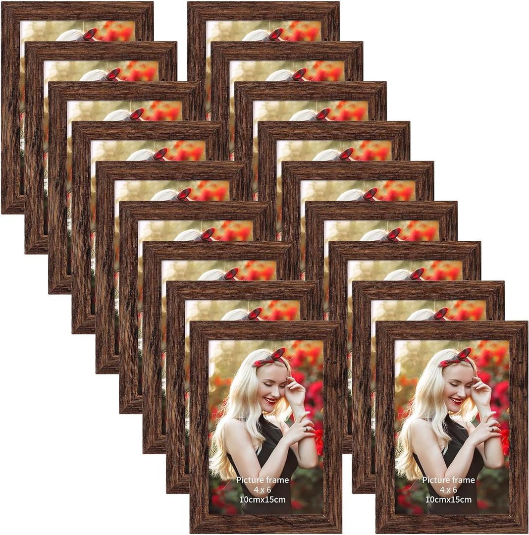 PETAFLOP Wooden Bulk 4x6 Picture Frame Set of 18, Rustic Brown Photo Frames Fits 4 by 6 for Wall or Tabletop Display PETAFLOP Wooden Bulk 4x6 Picture Frame Set of 18, Rustic Brown Photo Frames Fits 4 by 6 for Wall or Tabletop Display