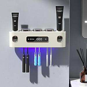 Rechargeable Toothbrush Holders for Bathrooms,Toothbrush Holder Wall Mounted with 3 Cups,Automatic Toothpaste Dispenser Bathroom Accessories Set (White)