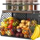 3-in-1 Magnetic Fruit & Vegetable Basket with Spice Rack Shelf for Fridge - Wall Mount Countertop Kitchen Wire Storage Organizer for Produce Potato Onion, Kitchen Essentials and Decor, Rustic