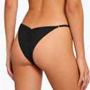 Women's Low Rise Bikini Bottom with Side Straps Cheeky Cut Strappy Thong Swim Bottom Stretchy Swimsuit Brief (Black) L