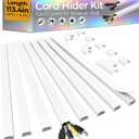 113.4in Cord Hider Kit, Cord Covers for 2-4 Wires on Wall, Self-Adhesive Cable Hider Wire Covers for Cords on Wall, Paintable Cord Hider for Walls Mount Tv, Cable Cover Raceway, W0.95 H0.55in, White