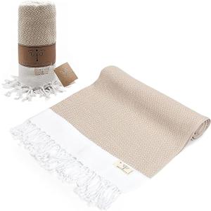 SMYRNA TURKISH COTTON Original Turkish Beach Towel | Prewashed, 37 x 71 Inches | Peshtemal and Turkish Bath Towel for SPA, Beach, Pool, Gym and Bathroom, Beige