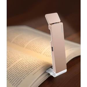 VTIGER Reading Light, USB Rechargeable Book Light for Reading in Bed,Foldable Clip-on LED Booklight, 3 Amber Colors & 4 Brightness Dimmable,Long Lasting Portable Bookmark Lamp for Book Lovers, Kids (Champagne Gold)