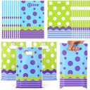 9 x HIYZI 50 PCS Monster Party Favor Bags Cartoon Birthday Goodie Bag Green Purple Plastic Gift Bags for Boys Girls Baby Shower Birthday Decoration Supplies