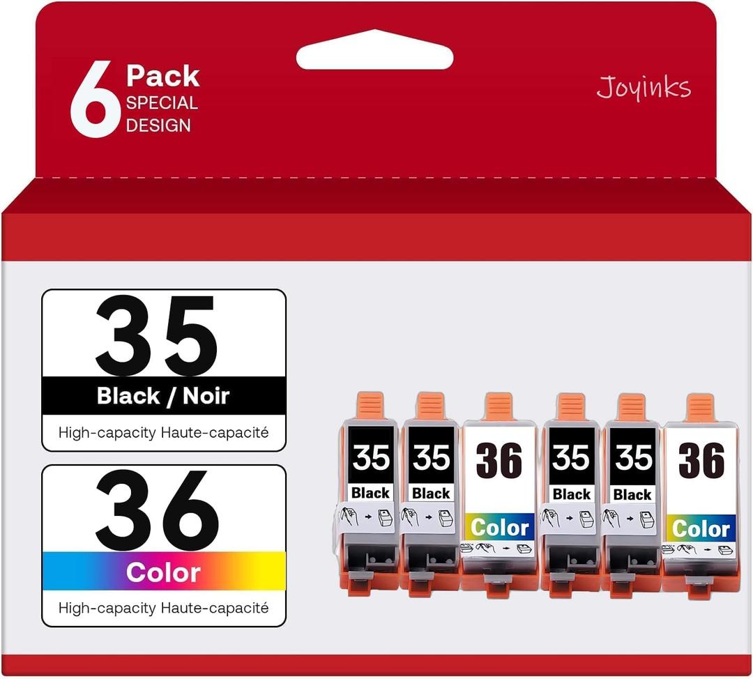 PGI-35 CLI-36 Ink Cartridges 6 Pack (4X Black, 2X Tri-Color) Replacement for Canon 35 36 Ink Work with Canon Pixma iP110 iP100 TR150 TR160 Printers