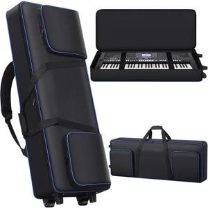 61 Key Keyboard Case with Wheels (40.5" * 16.5" * 5.5"), 61 Key Piano Keyboard Rolling Bag Soft Padded with Multiple Pockets, Electric Piano Keyboard Travel Gig Bag for 61 Key Keyboard and Accessories (Black)