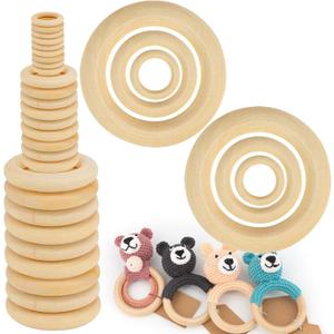 Wooden Rings for Crafts - 33pcs (3 Sizes: 3cm/5cm/7.5cm) - Unfinished Natural Wood Hoops for Macrame, DIY Jewelry, Wreath Making - Smooth & Splinter-Free for Kids & Adults