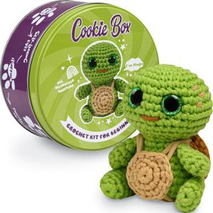Cookie Box Original Crochet Kit for Beginners  Gift Set to Make Turtle Hugo Amigurumi Plushie  Easy DIY Crochet & Knitting Starter Kit with Video and PDF Tutorials (Green)