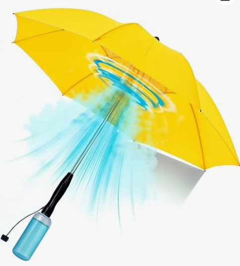 Umbrella Fan, Misting Umbrella with Fan and Mist Spray, Water Mist, Air Mister, UV Blocking Sun Protection, Cooling Portable Shade, Handheld Summer Sunshade, Beach, Golf (Yellow)