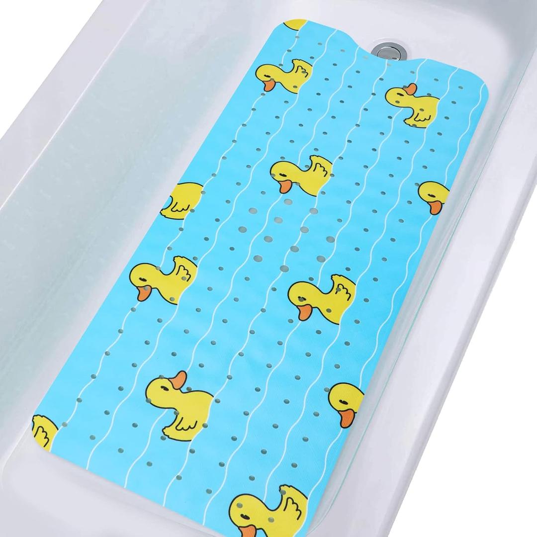 Bathtub Mat Non Slip Shower Mat for Kids Adults & Elderly 40X16 Inch Extra Long Anti Slip Bath Mats for tub Mat with Suction Cups and Drain Holes,Duck