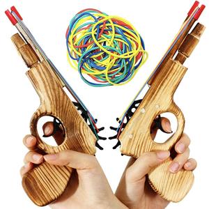 Zonzxcv 2 Pcs Wooden Rubber Band Gun Kids Outdoor Toy with 100 Rubber Bands 9 Inches Length (Red)