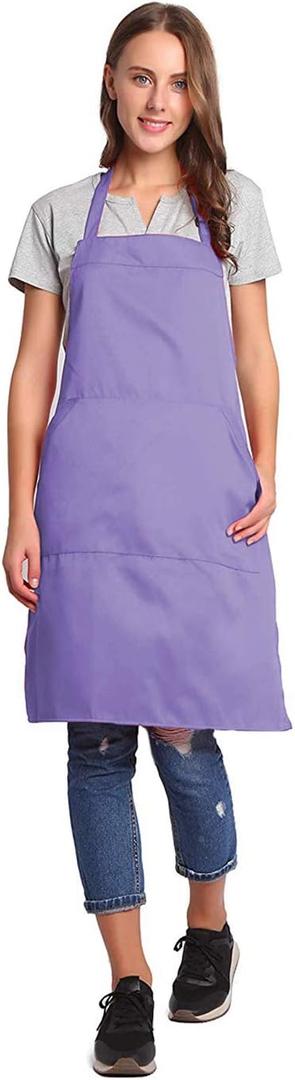 BIGHAS Adjustable Bib Apron with Long Ties for Women Men 18 Colors Chef Kitchen Cooking (Lavender)