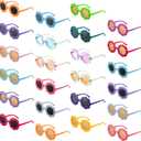 24 Pairs Flower Sunglasses Bulk Round Cute Flower Shaped Glasses Groovy Sunglasses Beach Eyewear Party Favors (Bright Colors)