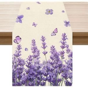 XCHI Watercolor Lavender Butterfly Spring Table Runner Summer Table Decoration for Party Home Kitchen Dining Holiday Decor 13x48 Inch
